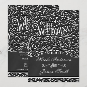 Invitation Ornement Vintage Craie Noir & Blanc Os Mariage