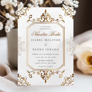 Invitation Ornement Vintage Cream Doré Nuestra Boda Mariage