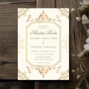 Invitation Ornement Vintage Crème Dorée Nuestra Boda Mariage