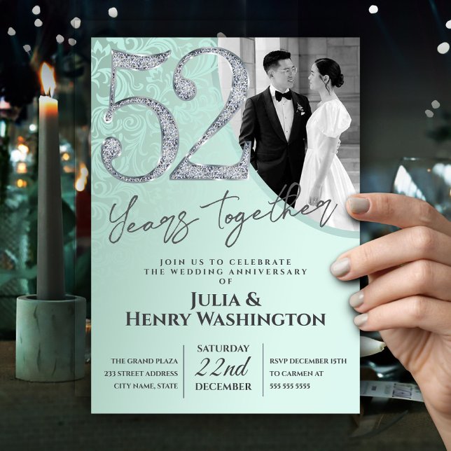 Invitation Ornemental Vert Clair 52e Anniversaire de Mariage  (Créateur téléchargé)