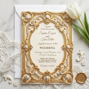 Invitation Ornementation Baroque Or Opulence Art Tulipes Blan