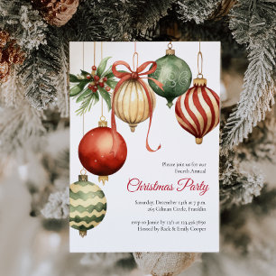 Invitation Ornements Aquarelle Fête de Noël