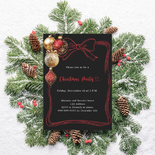 Invitation Ornements arc noir rouge or Noël Fête