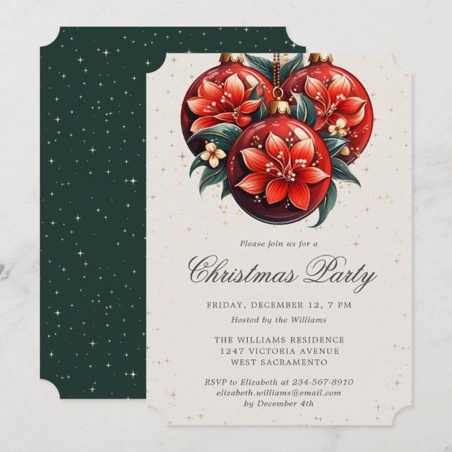 Invitation Ornements Botaniques pour Soirée de Noël (Devant / Derrière)