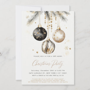Invitation Ornements Boules Noir Et Or Fête De Noël