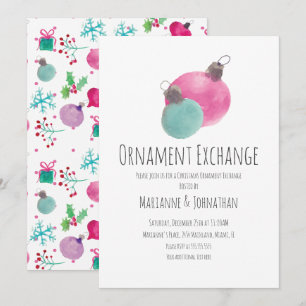 Invitation Ornements de fête de Noël en aquarelle à échanger