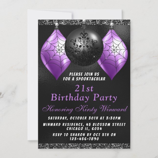 Invitation Ornements de Halloween violets noirs pour fête d'a (Devant)