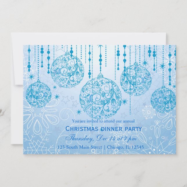 Invitation Ornements de Noël (bleu) (Devant)