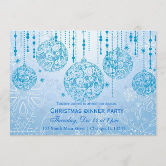 Invitation Ornements de Noël (bleu)