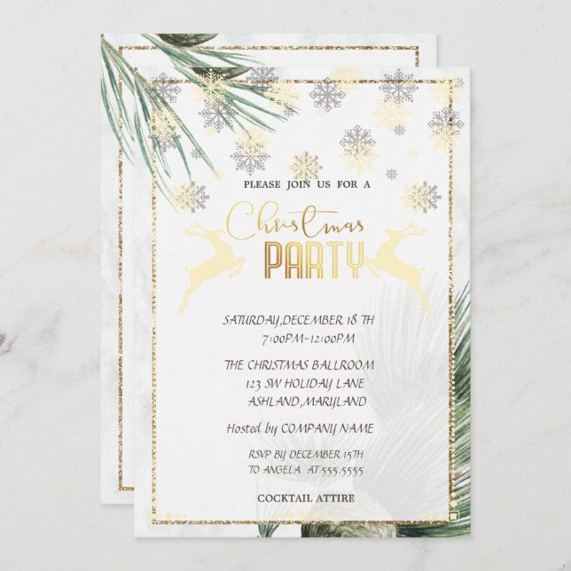 Invitation Ornements de Noël, Cher, Branches Fête de Noël (Devant / Derrière)