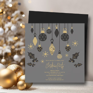 Invitation Ornements de Noël chic sur gris