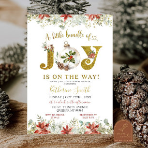 Invitation Ornements de Noël d'hiver d'or Joy Baby shower