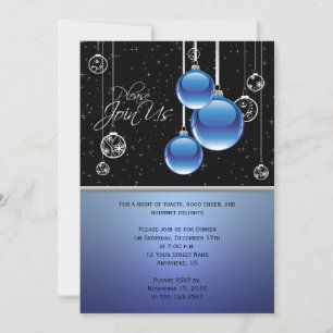 Invitation Ornements de Noël en argent bleu sur la fête noire