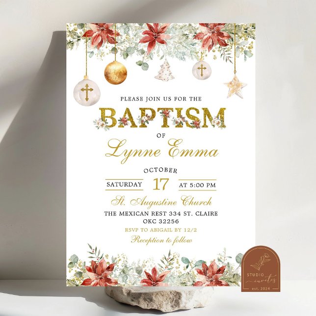 Invitation Ornements de Noël en or Baptême d'eau (Créateur téléchargé)