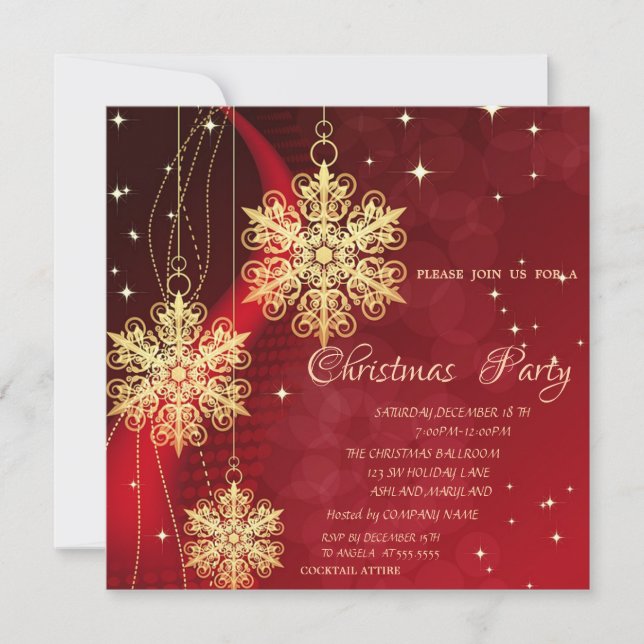 Invitation Ornements de Noël en Or, Entreprise Rouge (Devant)