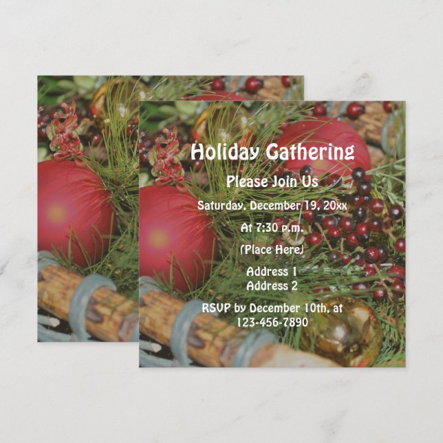 Invitation Ornements de Noël Evergreens (Devant / Derrière)