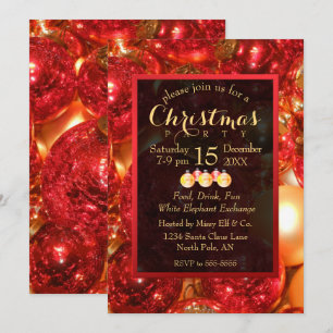 Invitation Ornements de Noël or et rouge