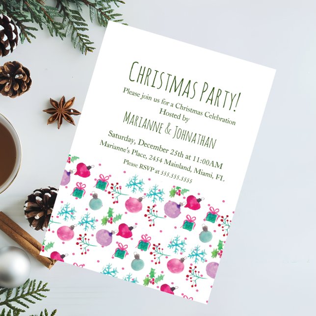 Invitation Ornements de Noël peints à l'aquarelle pour les fê (Créateur téléchargé)
