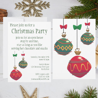 Invitation Ornements de Noël rétro rouge et vert