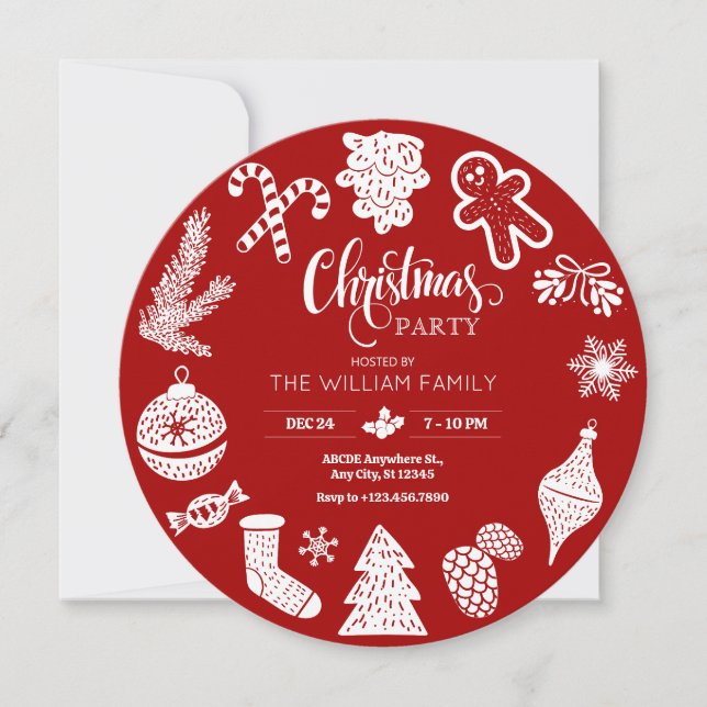 Invitation Ornements de Noël rouge (Devant)