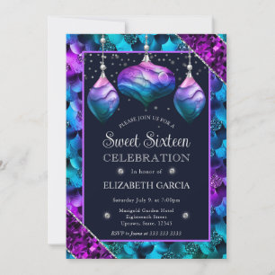Invitation Ornements de sirène ombrés bleus et violets pour S