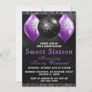 Invitation Ornements d'Halloween violet noir doux 16