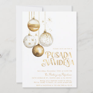 Invitation Ornements dorés et blancs de Posada Navideña mexic