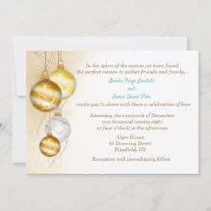 Invitation Ornements dorés et blancs Noël Mariage