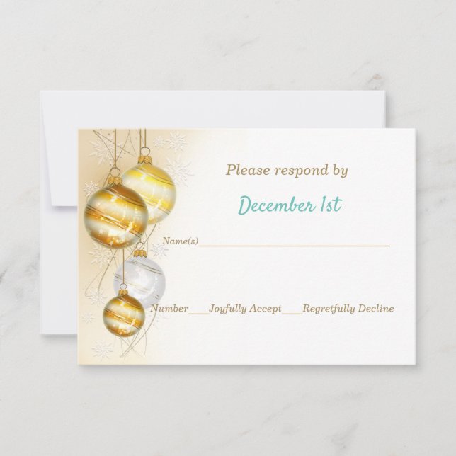 Invitation Ornements dorés et blancs pour mariage de Noël (Devant)