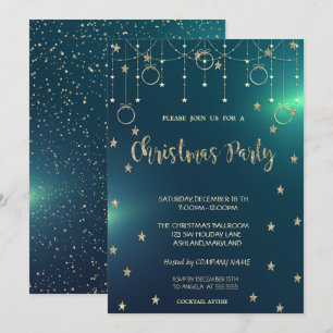 Invitation Ornements dorés, Fête de Noël de la société Stars