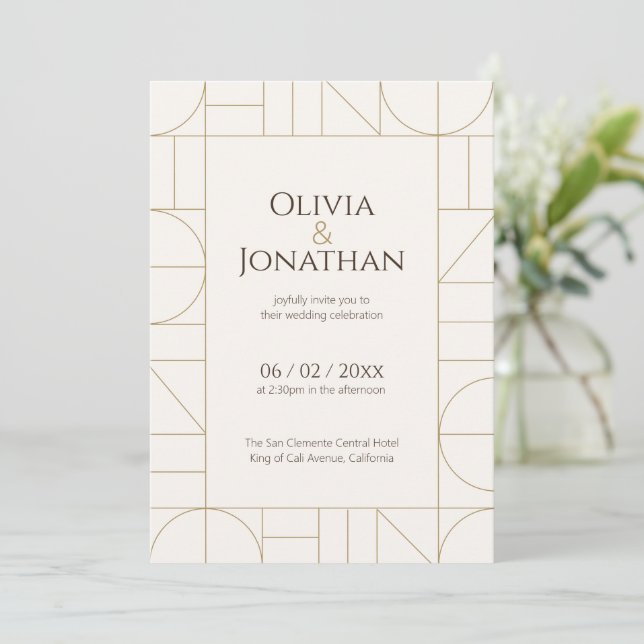 Invitation Ornements dorés modernes mariage crème (Debout devant)