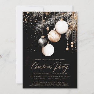 Invitation Ornements dorés noir et blanc Boules de Noël Fête