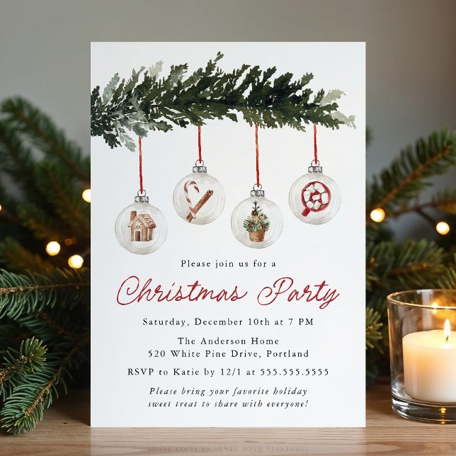 Invitation Ornements élégants à l'aquarelle Fête de Noël (Créateur téléchargé)