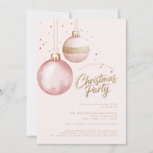Invitation Ornements Élégants en Or Rose pour la Fête de Noël