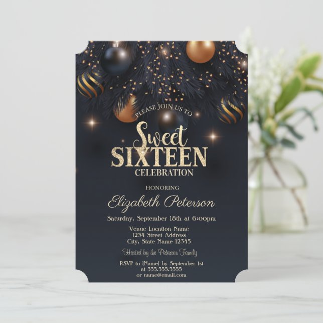 Invitation Ornements élégants et chic Sweet 16  (Debout devant)