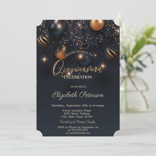 Invitation Ornements Élégants et Chics Quinceañera (Debout devant)