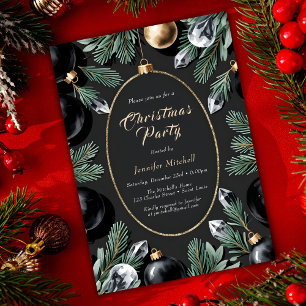 Invitation Ornements en or noir pour une fête de Noël glamour