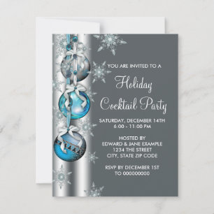 Invitation Ornements Flocons de Neige Bleu Sarcelle Fête de N