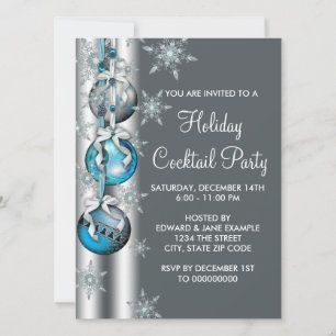 Invitation Ornements Flocons de Neige Bleu Sarcelle Fête de N