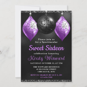 Invitation Ornements Halloween Noir et Violet Sweet 16