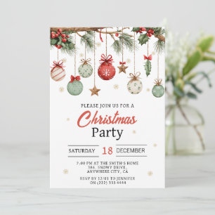 Invitation Ornements modernes aquarelle Fête de Noël