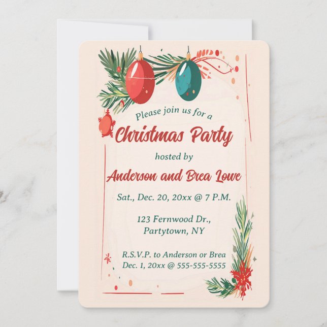 Invitation Ornements modifiables et Noël À feuillage persista (Devant)