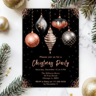 Invitation Ornements noir et or rose Fête de Noël