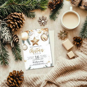 Invitation Ornements or élégant Poinsettia Noël Party