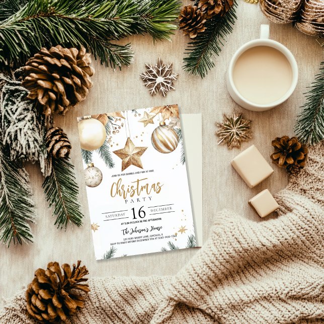 Invitation Ornements or élégant Poinsettia Noël Party (Créateur téléchargé)