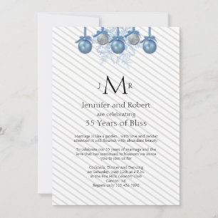 Invitation Ornements Pailletés Argent Bleu Mariage Anniversai