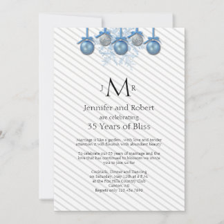 Invitation Ornements Pailletés Argent Bleu Mariage Anniversai