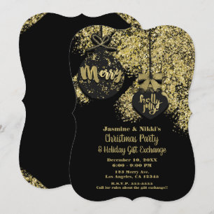 Invitation Ornements Pailletés Or et Noir Fête Glamour des Fê