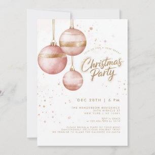 Invitation Ornements Rose Élégants en Or pour la Fête de Noël