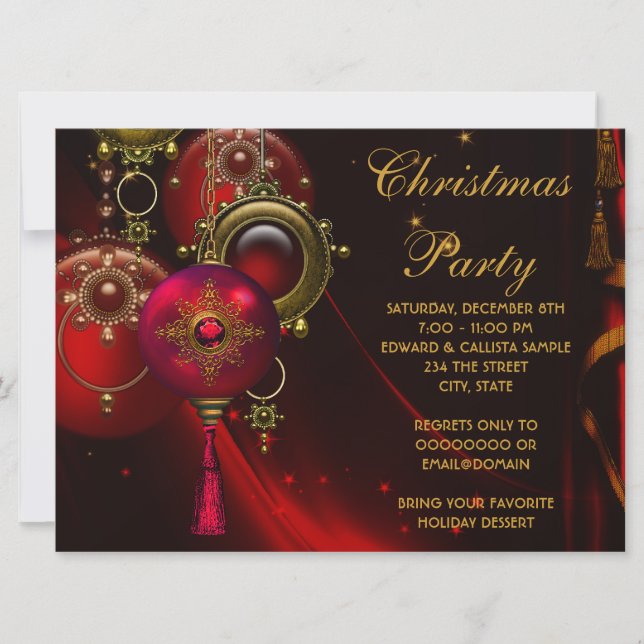 Invitation Ornements Rouge Or Corporate Fête de Noël (Devant)